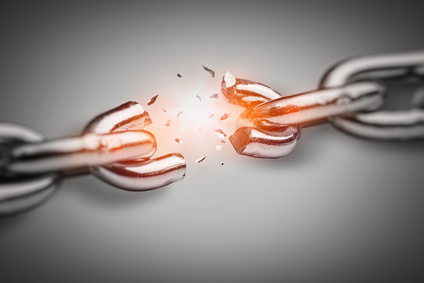 broken chain. conflict, bankruptcy in business concept.