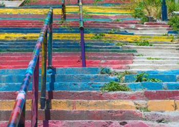 Colorful old staircase and traditional architecture in Stambul,